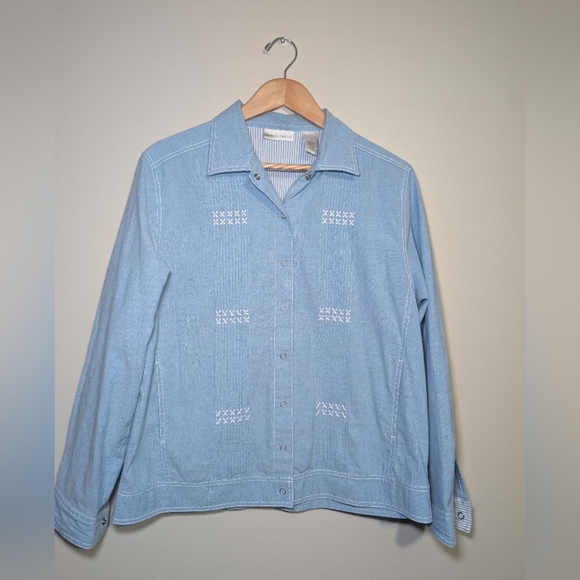 Draper's &‎ Damons Light Blue Denim Button-Up Shirt Large - Picture 1 of 7